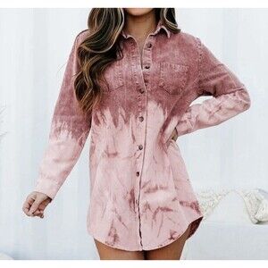Tie-Dye Pink Button Down Shirt Dress